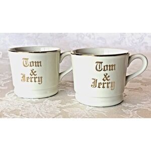 Vtg Set of 2 Tom & Jerry Mug Cup Holiday Christmas Punch Egg Nog 3"